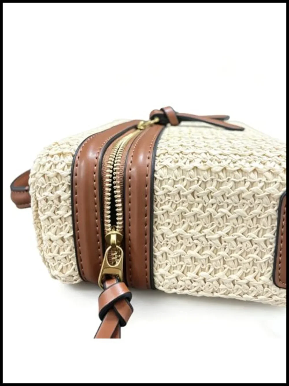 Boho Straw Satchel Crossbody Purse w/ Top Handle, Woven Summer Beach Handbag